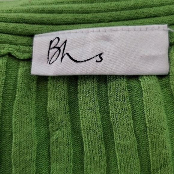 BHS Vibrant Green Ribbed Blouse with Long Sleeves Size 14 - Picture 7 of 8